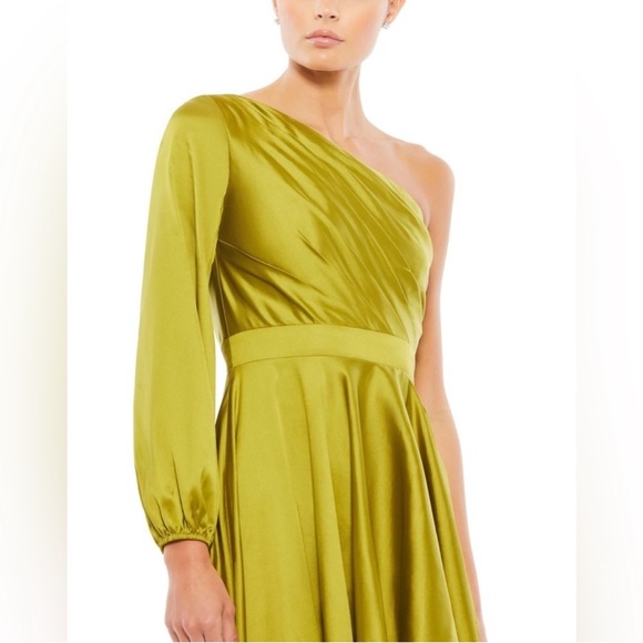 Mac Duggal One-Shoulder High-Low Dress in Chartreuse - Picture 3 of 11